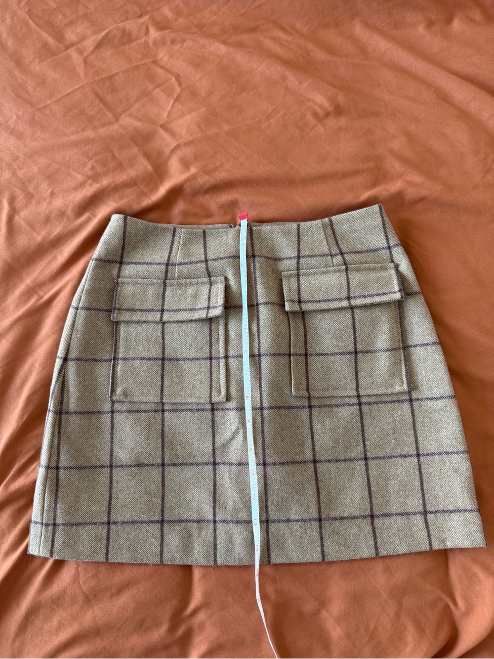 Reformation Taupe Windowpane Mini Skirt with Navy Grid